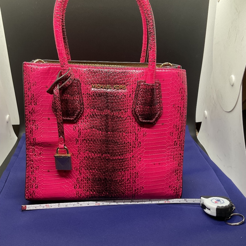 Micheal Kors Hot Pink Snakeskin-Embossed Purse